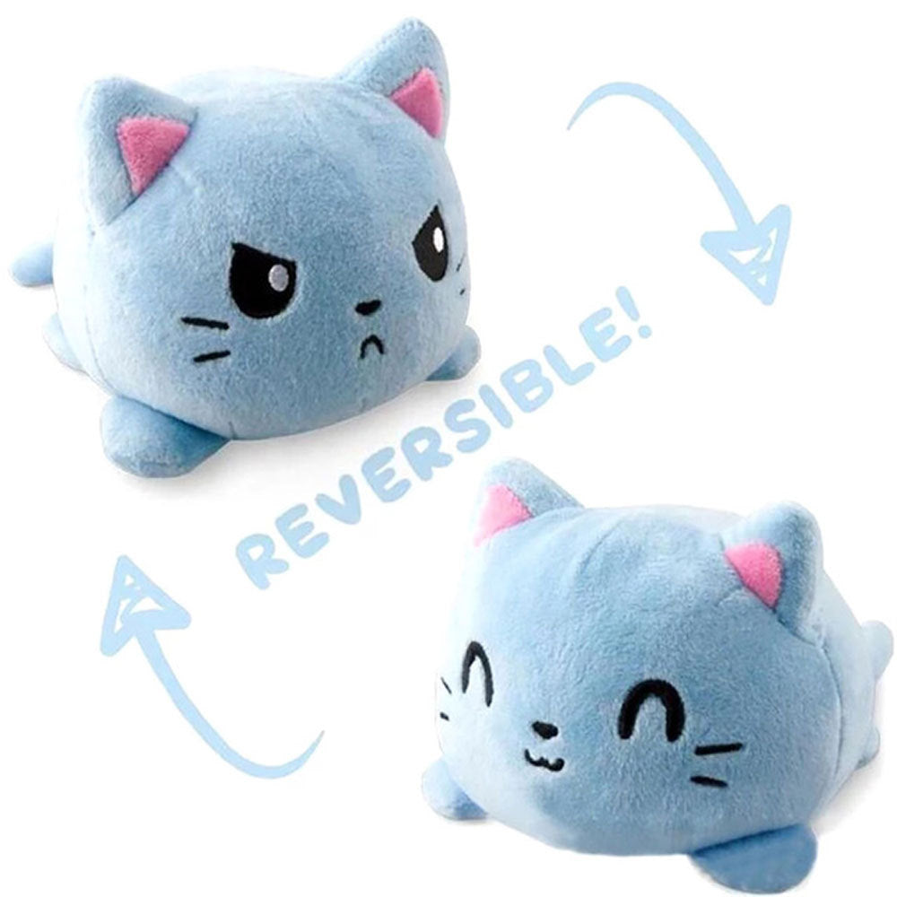 Reversible Blue Kitten Stuffed Plushie (Happy/Mad)