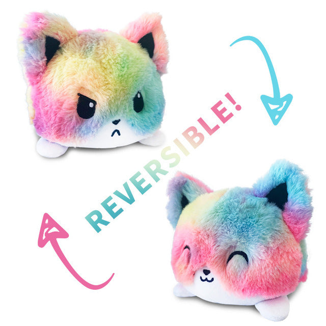 Reversible Stuffed Rainbow Dog Plushie (Happy/Mad)